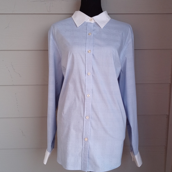 Charter Club Tops - Charter Club Classic Womens Plaid Blue and White Dress Shirt White Collar Cuffs